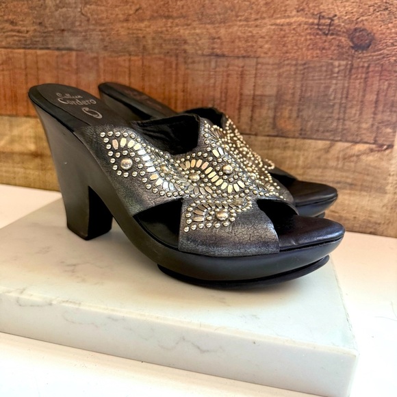 Calleen Cordero Black Embellished Studded Wedge  Sandals - Picture 2 of 8